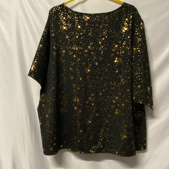 Black Top Size 8 XL Gold Stars Pullover V Neck Pointed Sleeves - Picture 2 of 6